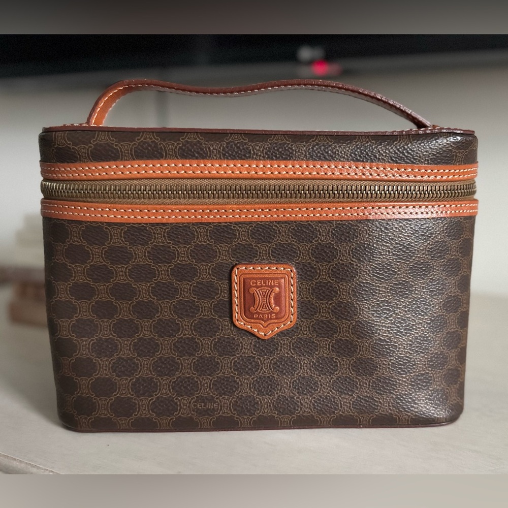 Authentic Vintage Celine Brown Coated Canvas Macadam Toiletry Bag